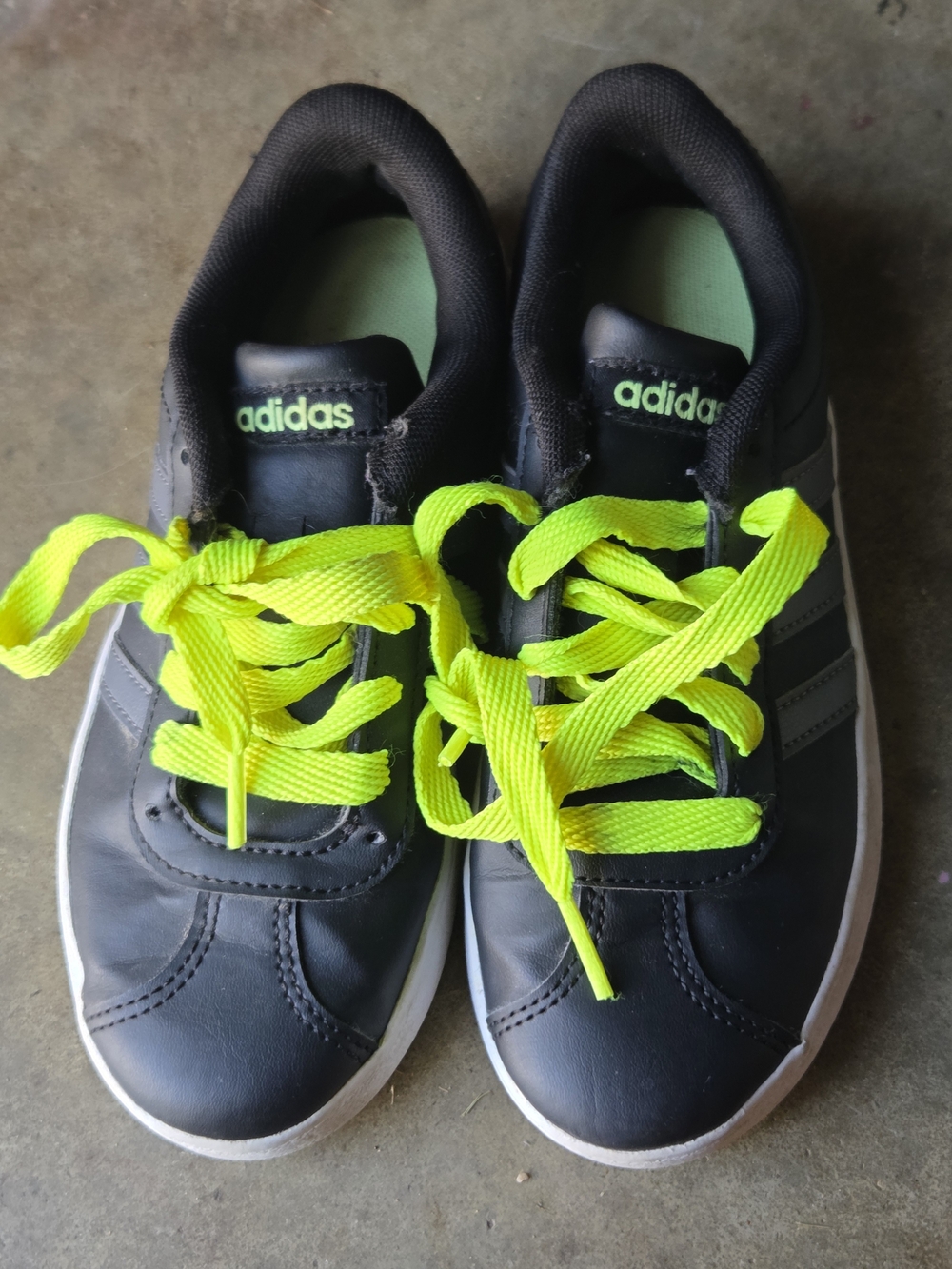 adidas Kids Black Sneakers with Neon Laces Size 1